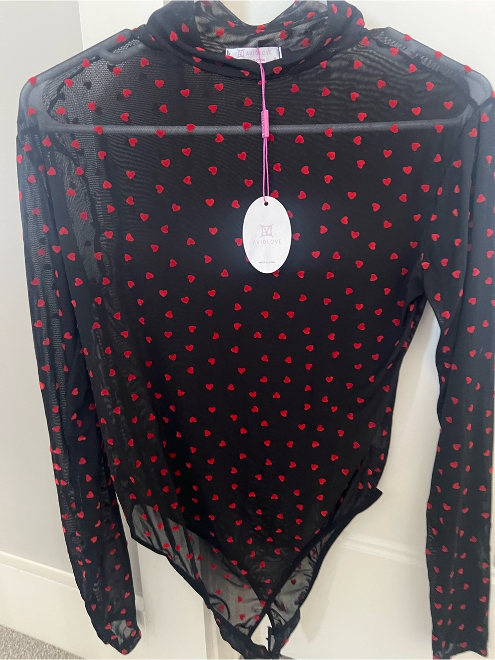 Black Sheer Bodysuit with Red Heart Print - Picture 5 of 5